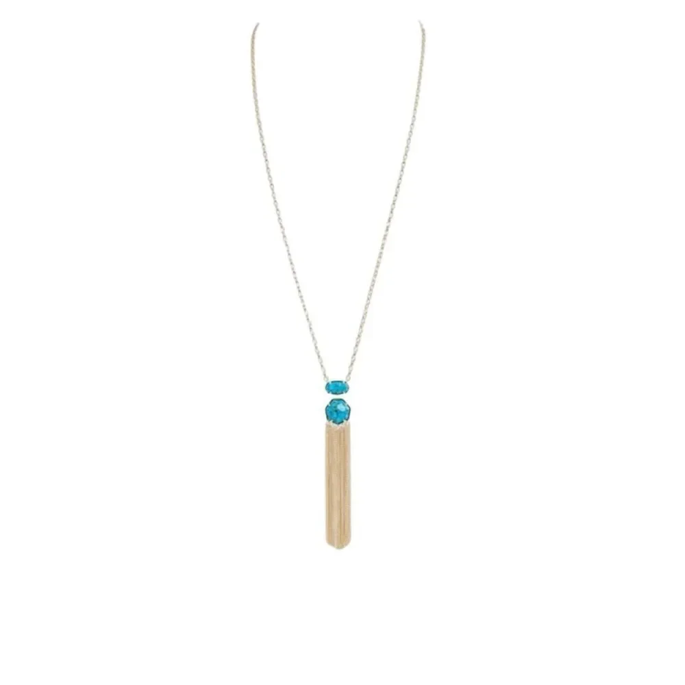 Kendra Scott Tae Long Pendant Necklace In Bronze Veined Turquoise Magnesite New